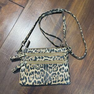 Leopard Print Crossbody Bag Small Animal Print Purse Multi Zip Pockets Adj Strap